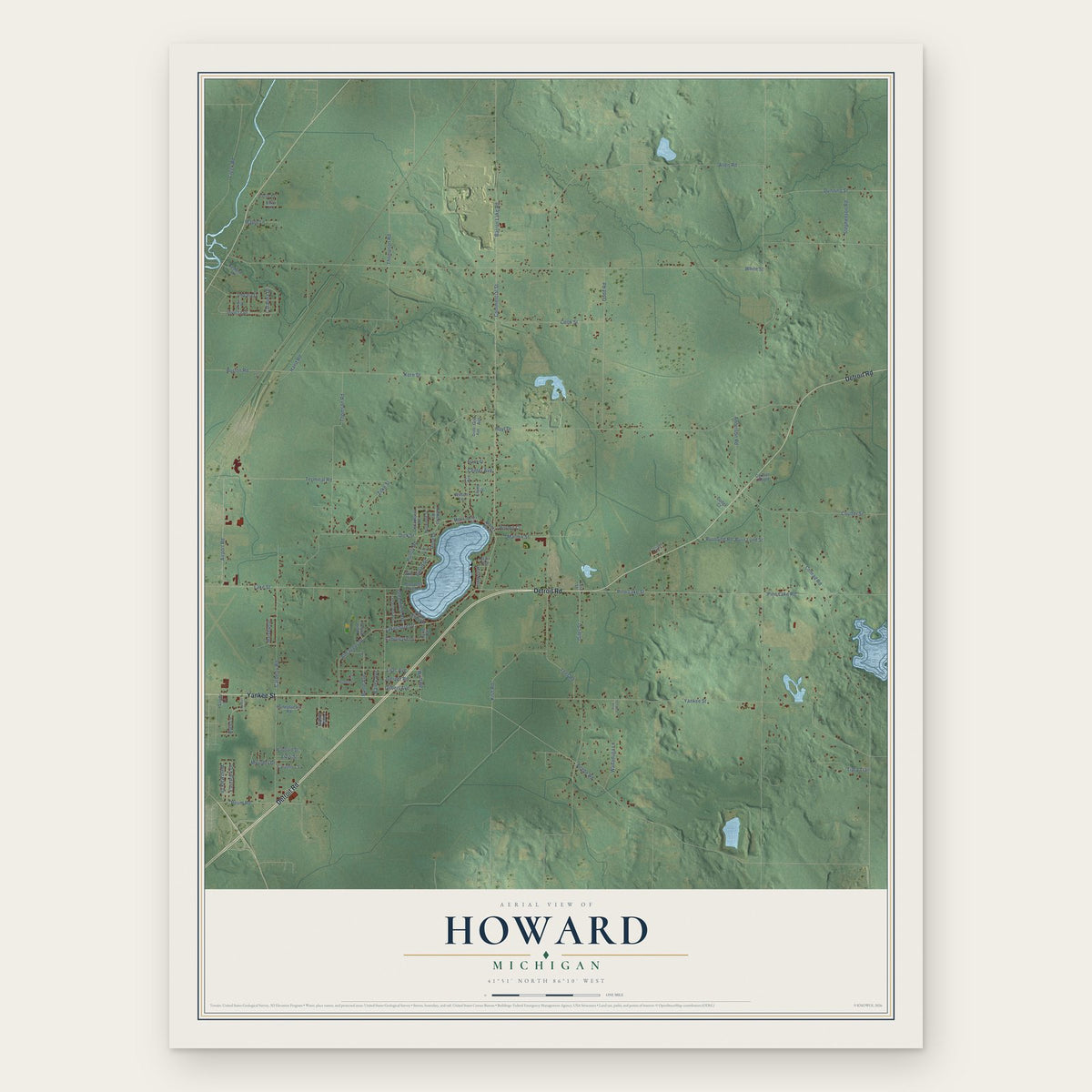 Howard, Michigan map print, the full design