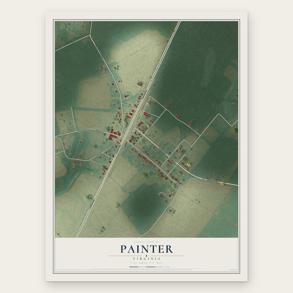Painter, Virginia map print, the full design