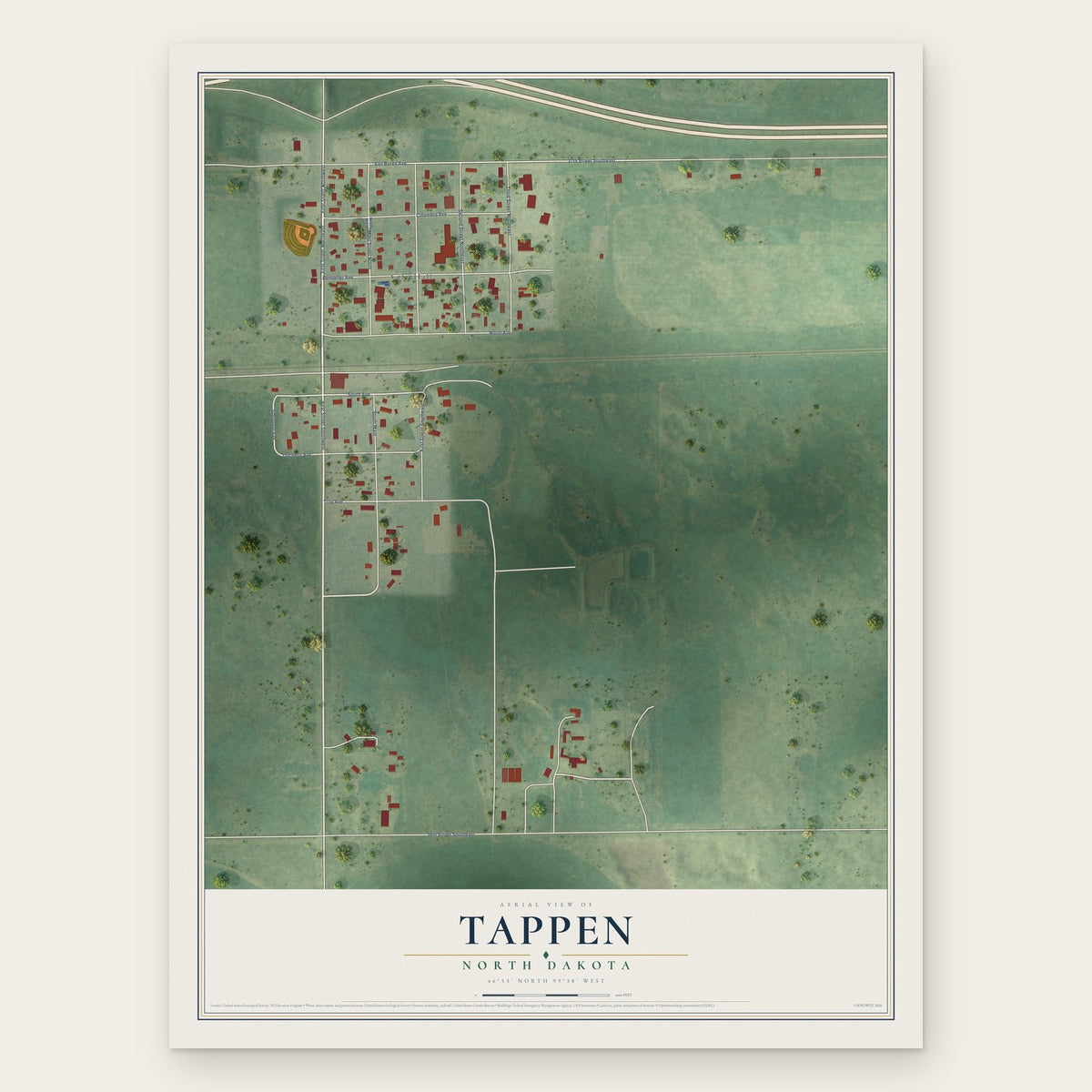 Tappen, North Dakota map print, the full design
