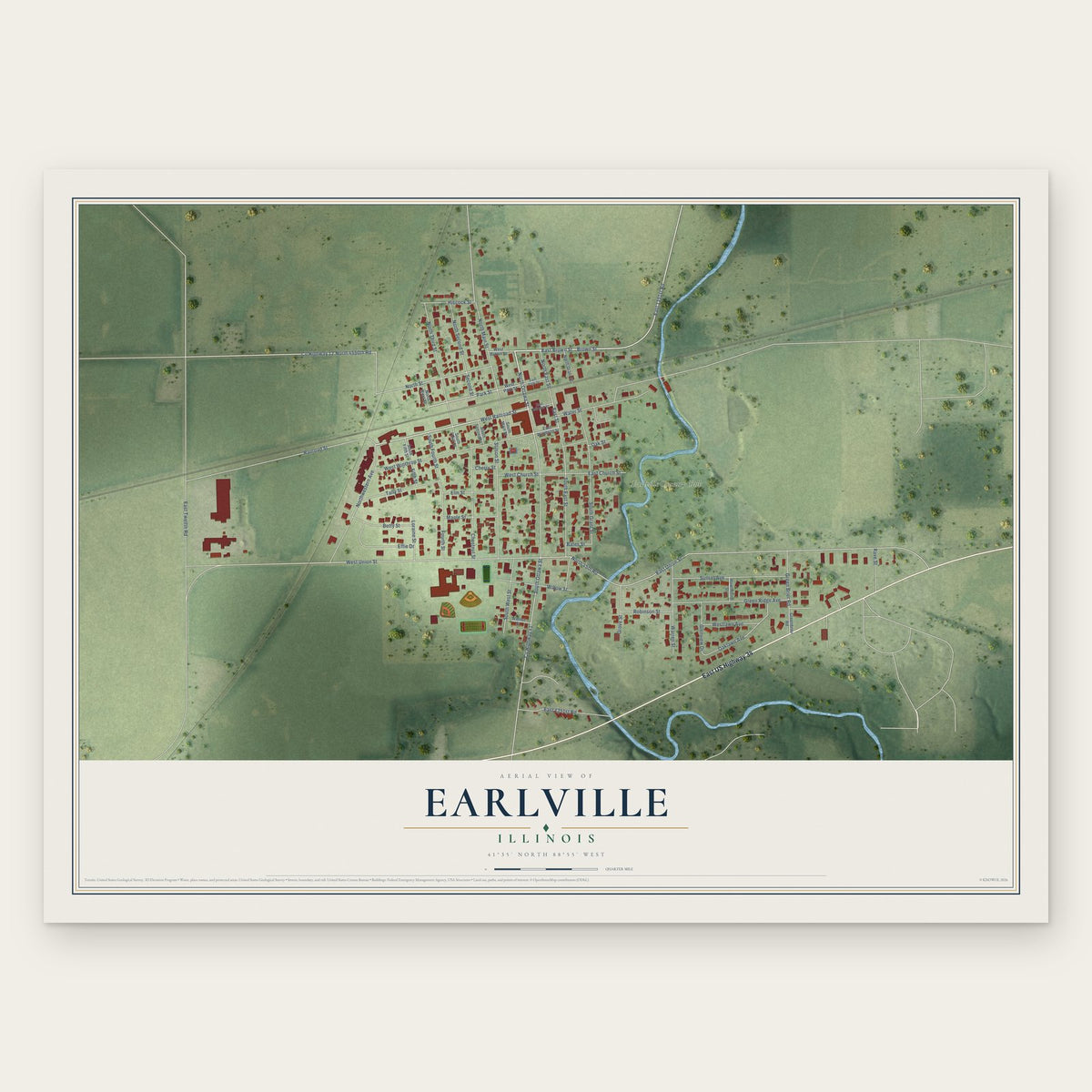 Earlville, Illinois map print, the full design