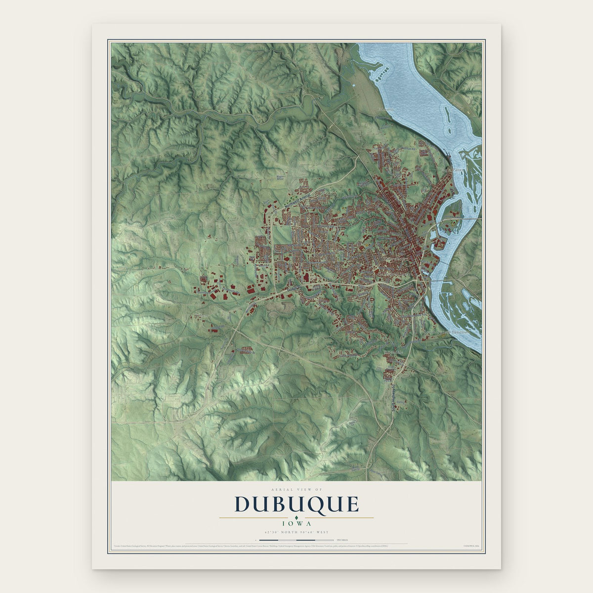 Dubuque, Iowa map print, the full design