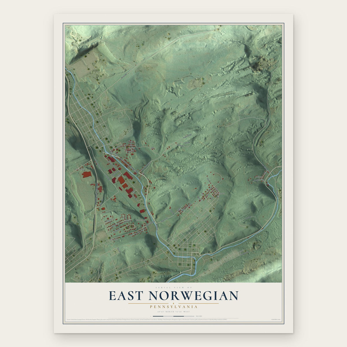 East Norwegian, Pennsylvania map print, the full design