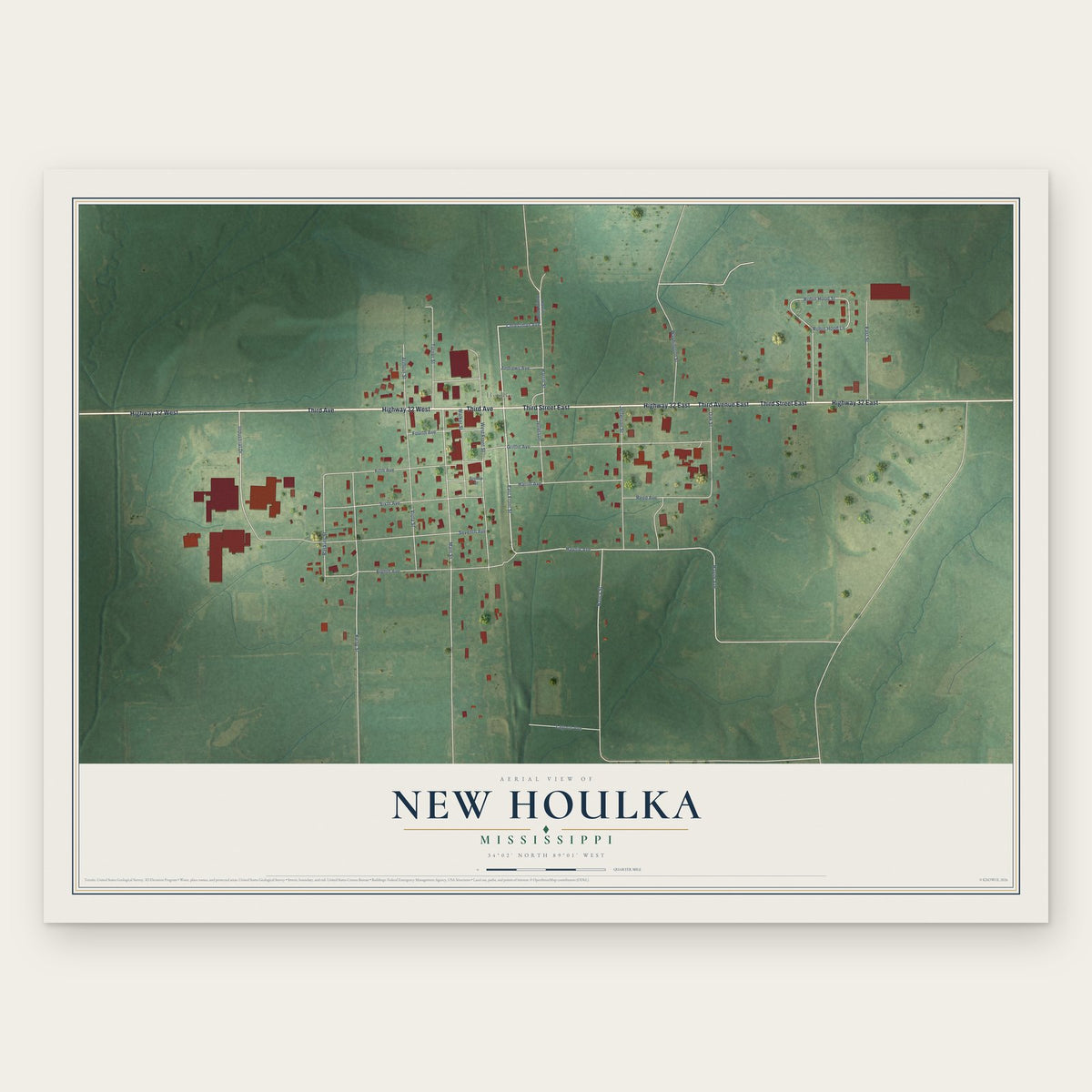 New Houlka, Mississippi map print, the full design