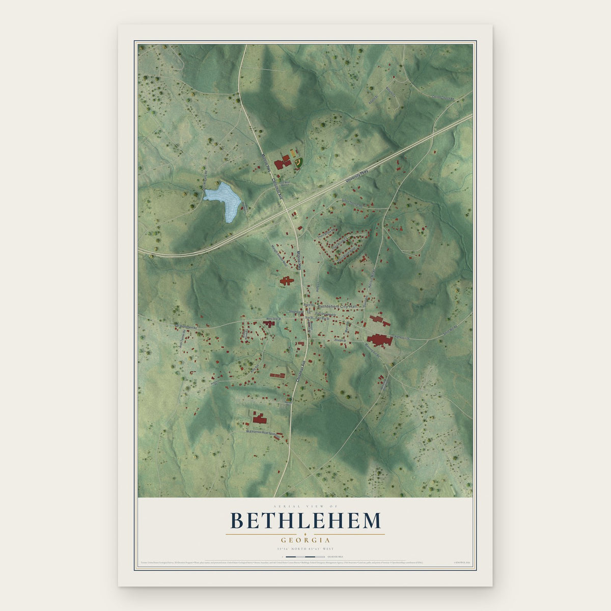 Bethlehem, Georgia map print, the full design