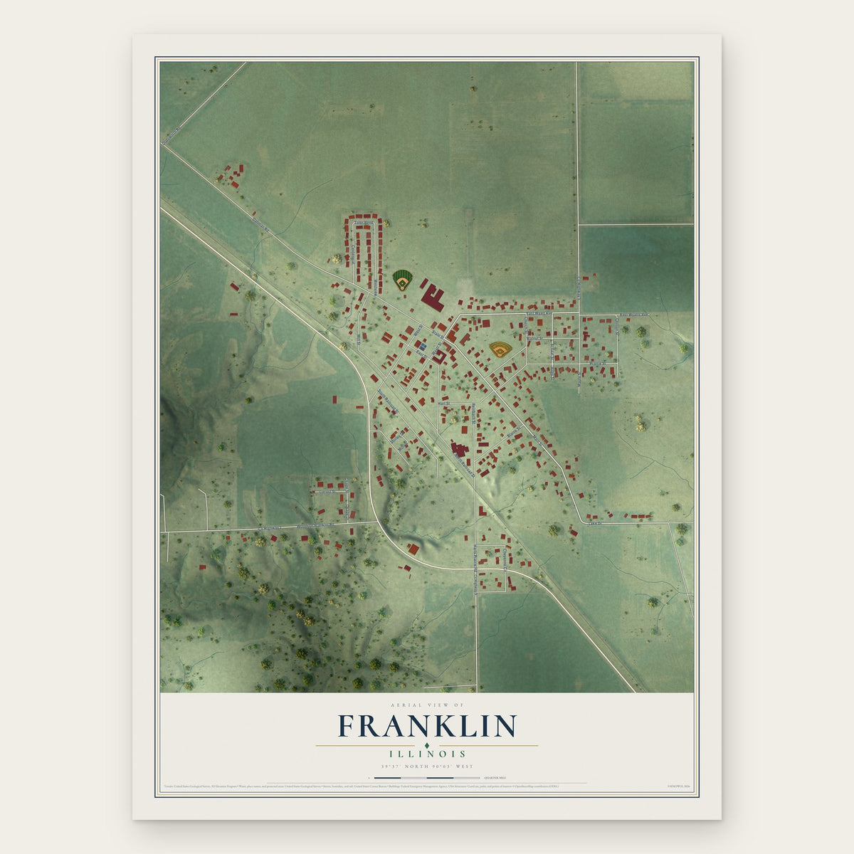 Franklin, Illinois map print, the full design