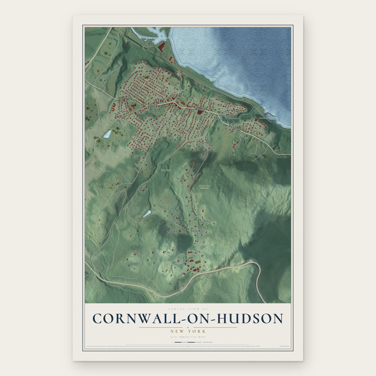 Cornwall-on-Hudson, New York map print, the full design