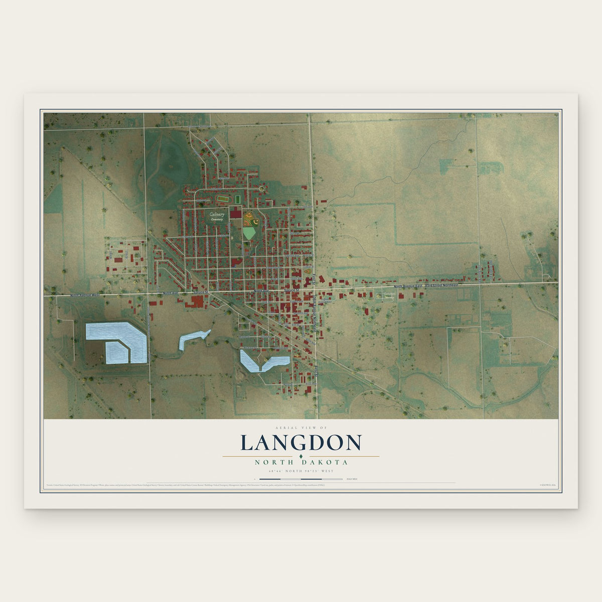 Langdon, North Dakota map print, the full design