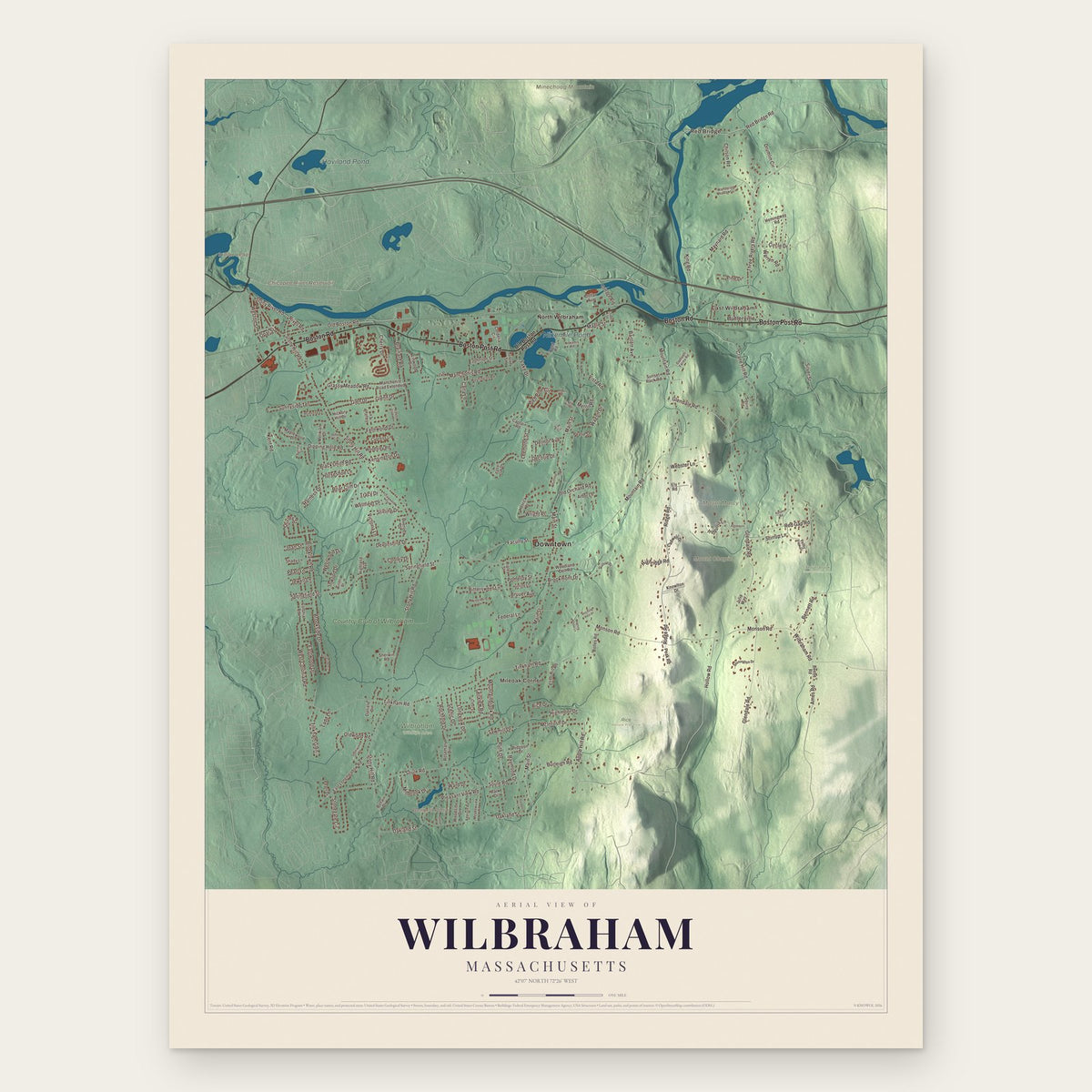 Wilbraham, Massachusetts map print, the full design
