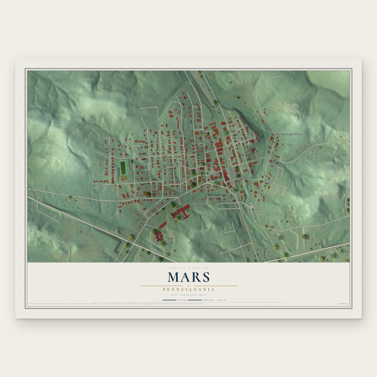 Mars, Pennsylvania map print, the full design