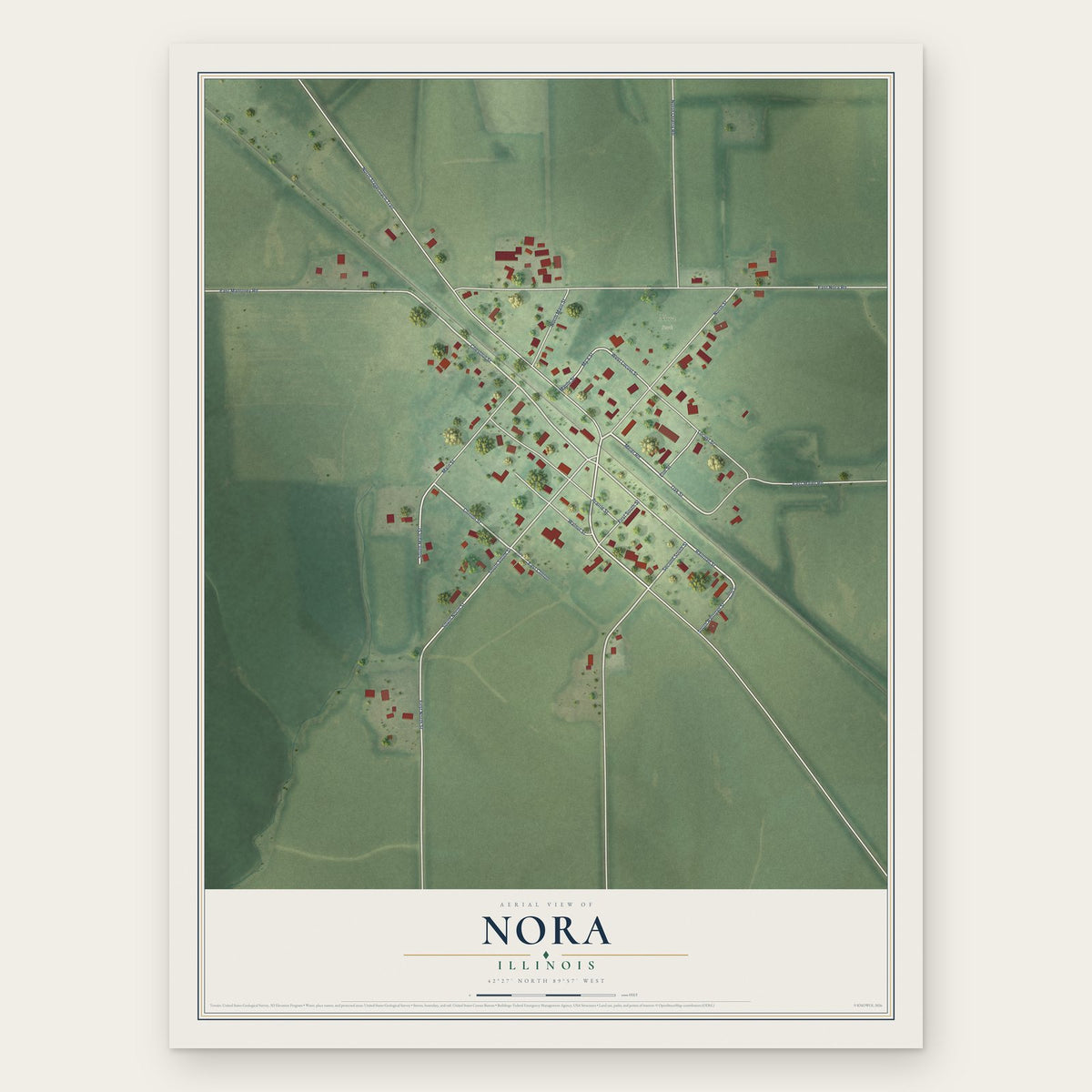 Nora, Illinois map print, the full design