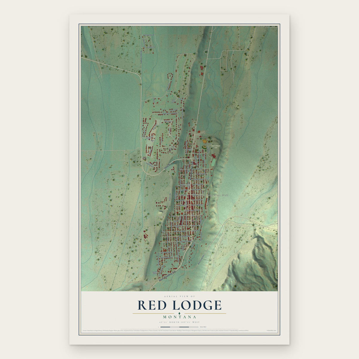 Red Lodge, Montana map print, the full design