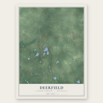 Deerfield, Lapeer County, Michigan map print, the full design