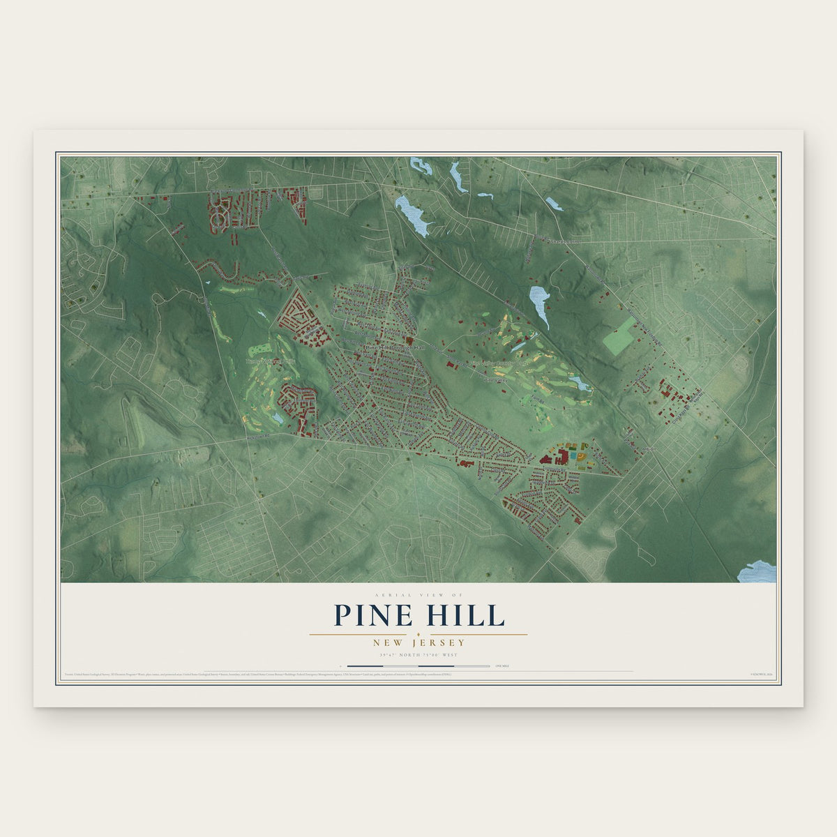 Pine Hill, New Jersey map print, the full design