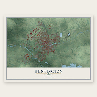 Huntington, Indiana map print, the full design