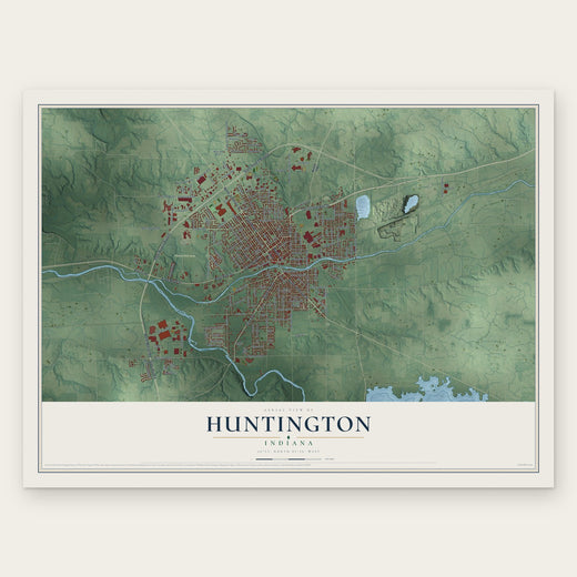 Huntington, Indiana map print, the full design