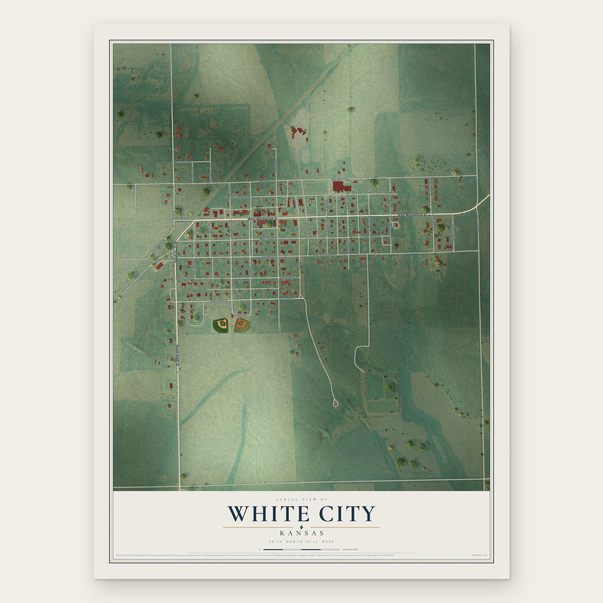 White City, Kansas map print, the full design