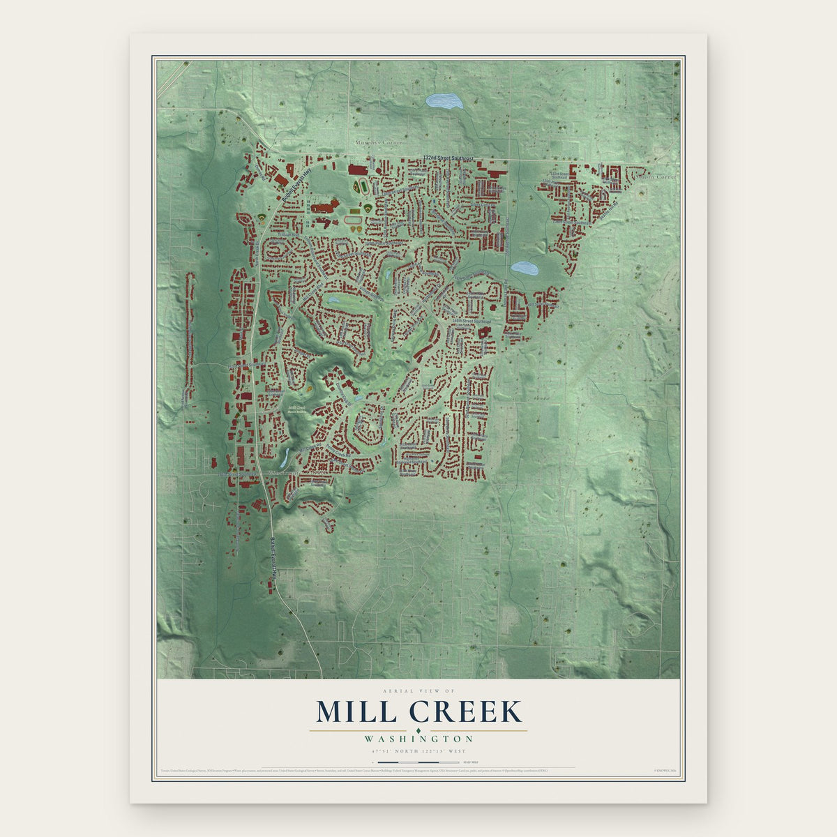 Mill Creek, Washington map print, the full design