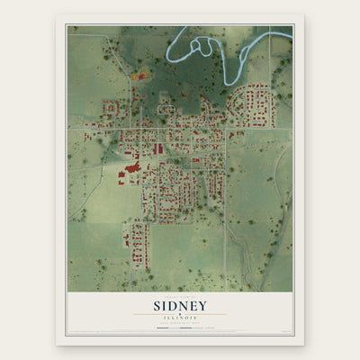Sidney, Illinois map print, the full design