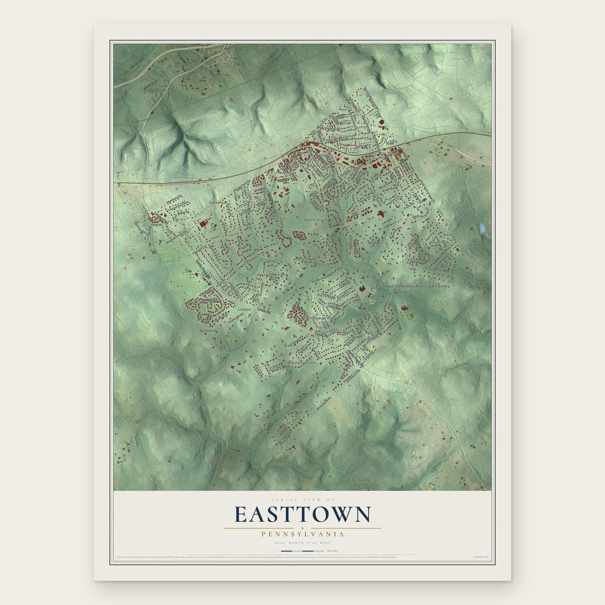 Easttown, Pennsylvania map print, the full design