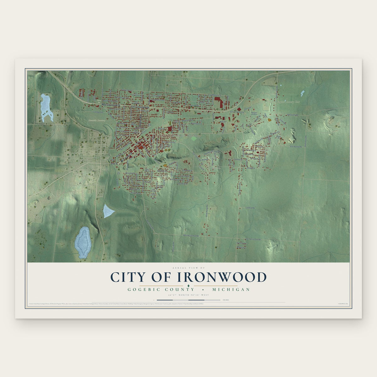 Ironwood, Michigan map print, the full design