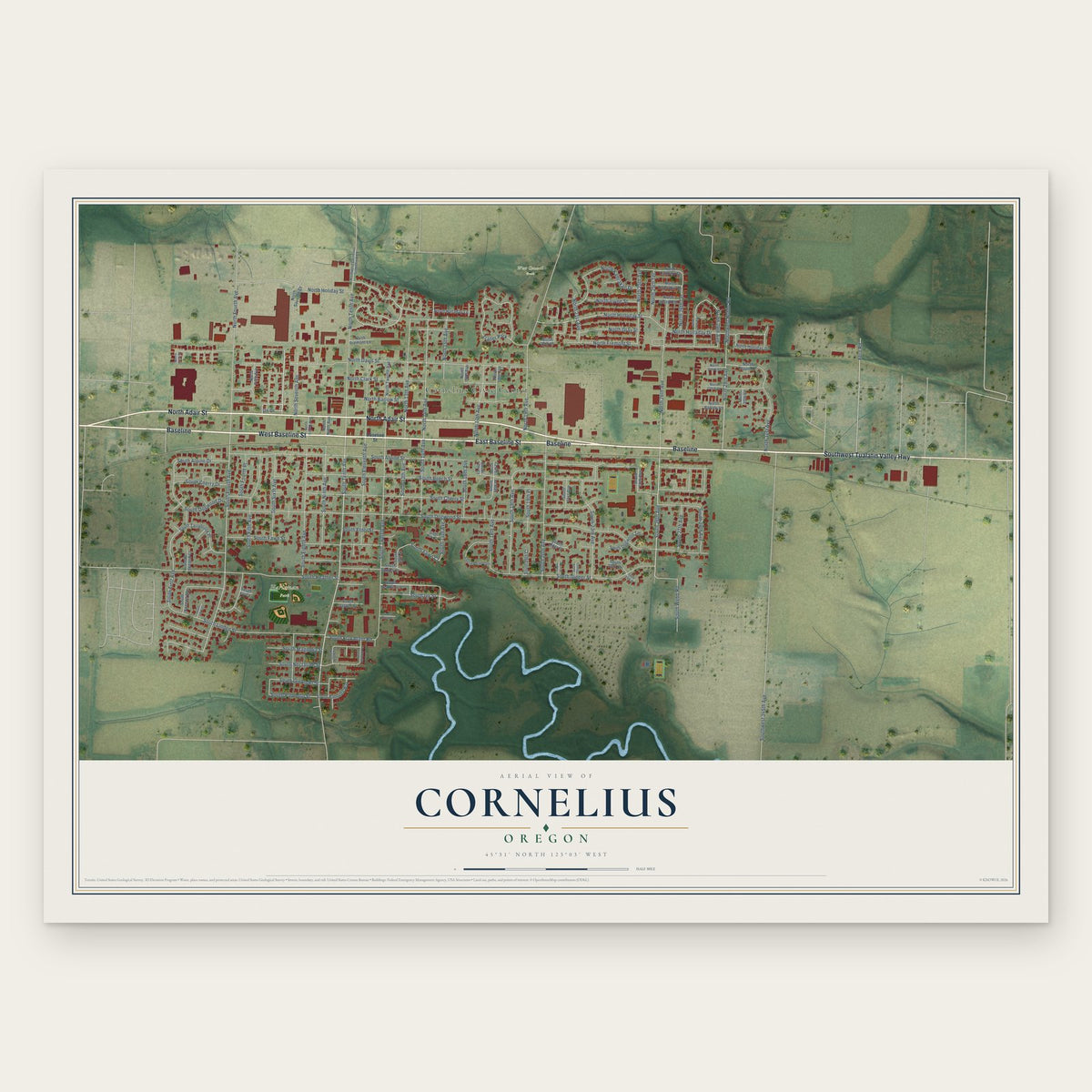 Cornelius, Oregon map print, the full design