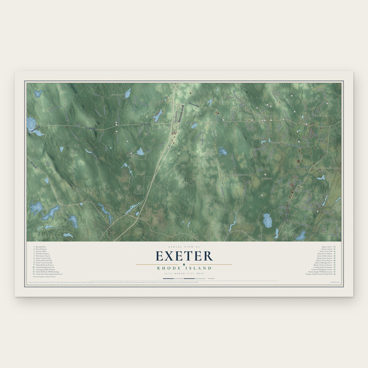 Exeter, Rhode Island map print, the full design