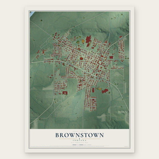 Brownstown, Indiana map print, the full design
