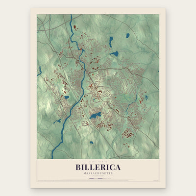 Billerica, Massachusetts map print, the full design