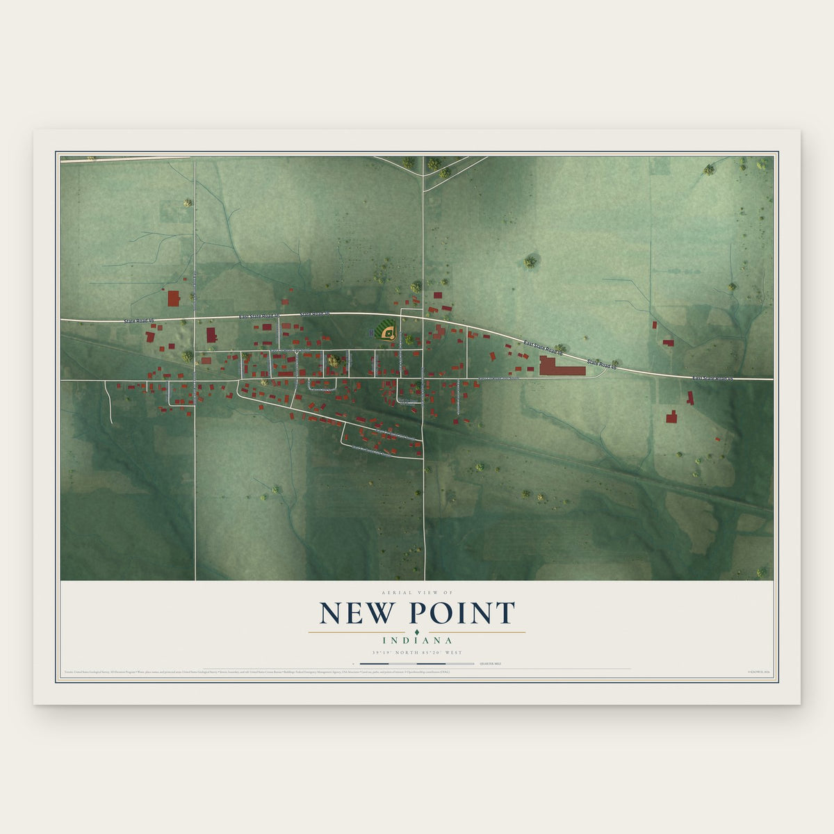 New Point, Indiana map print, the full design