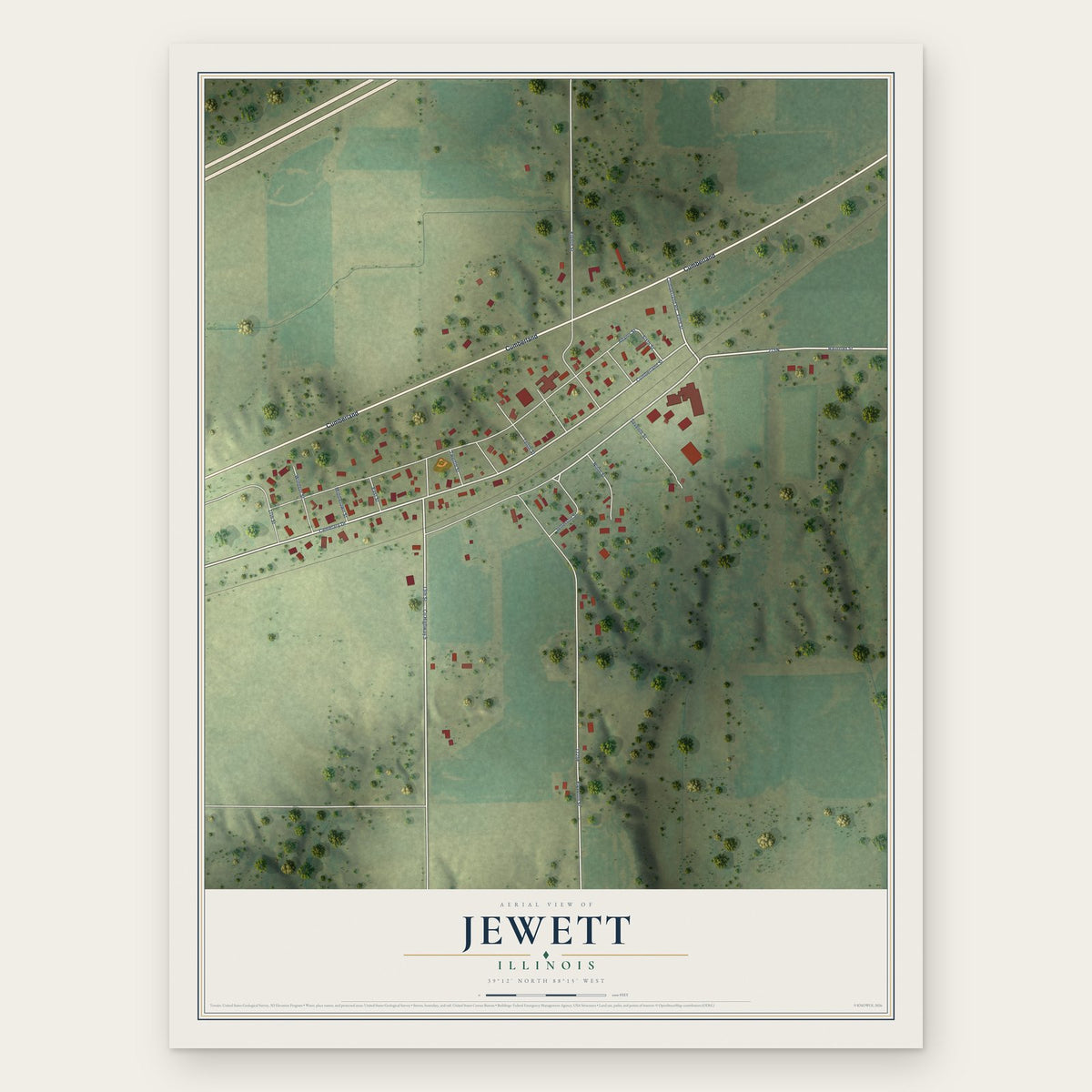 Jewett, Illinois map print, the full design