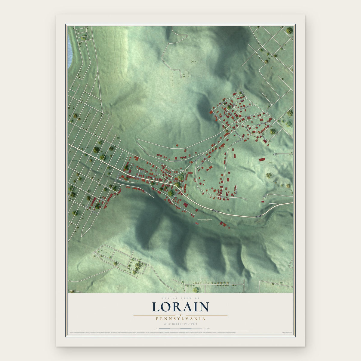 Lorain, Pennsylvania map print, the full design