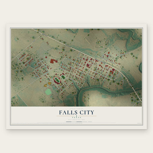 Falls City, Texas map print, the full design