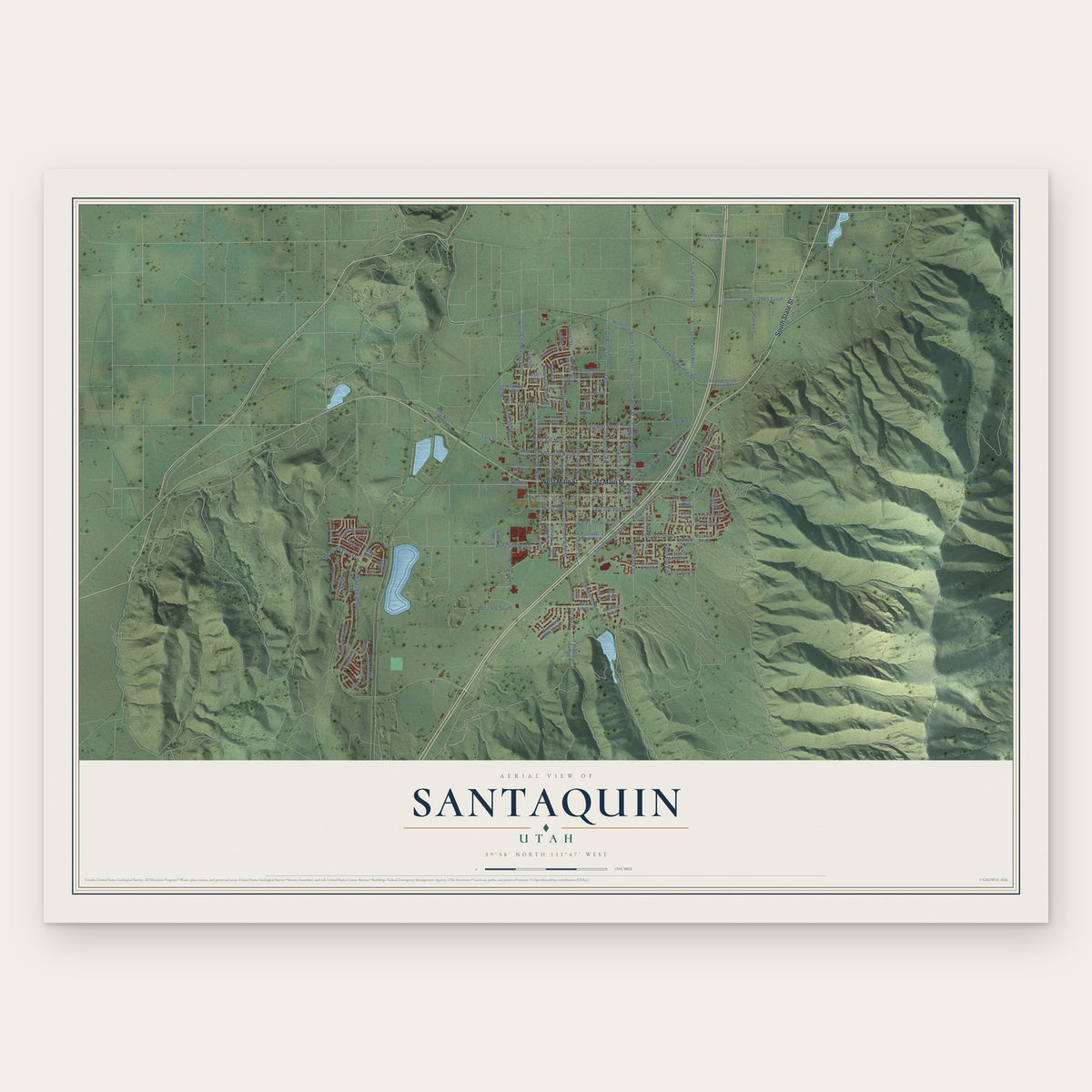 Santaquin, Utah map print, the full design