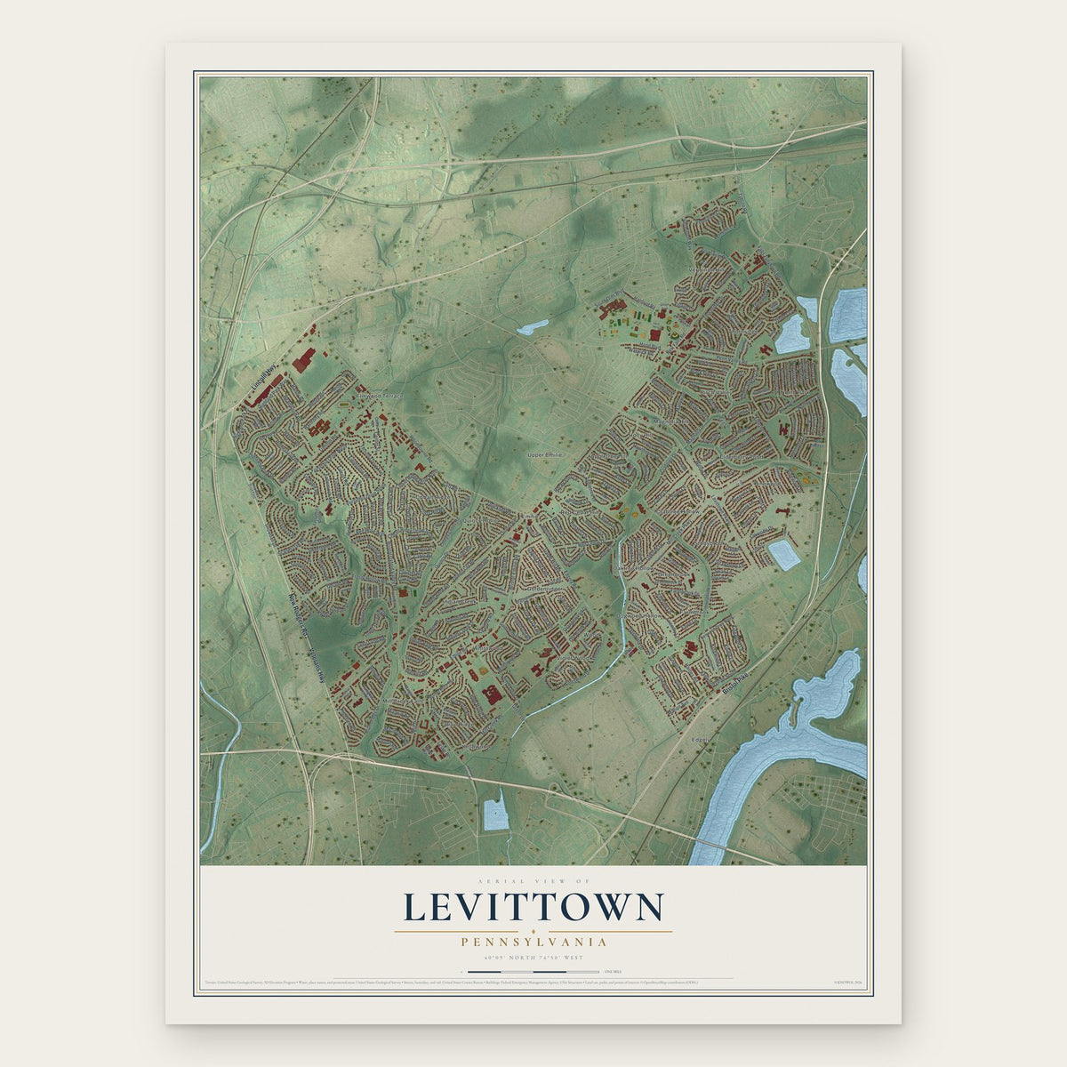 Levittown, Pennsylvania map print, the full design