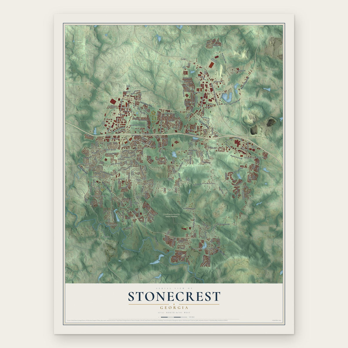 Stonecrest, Georgia map print, the full design