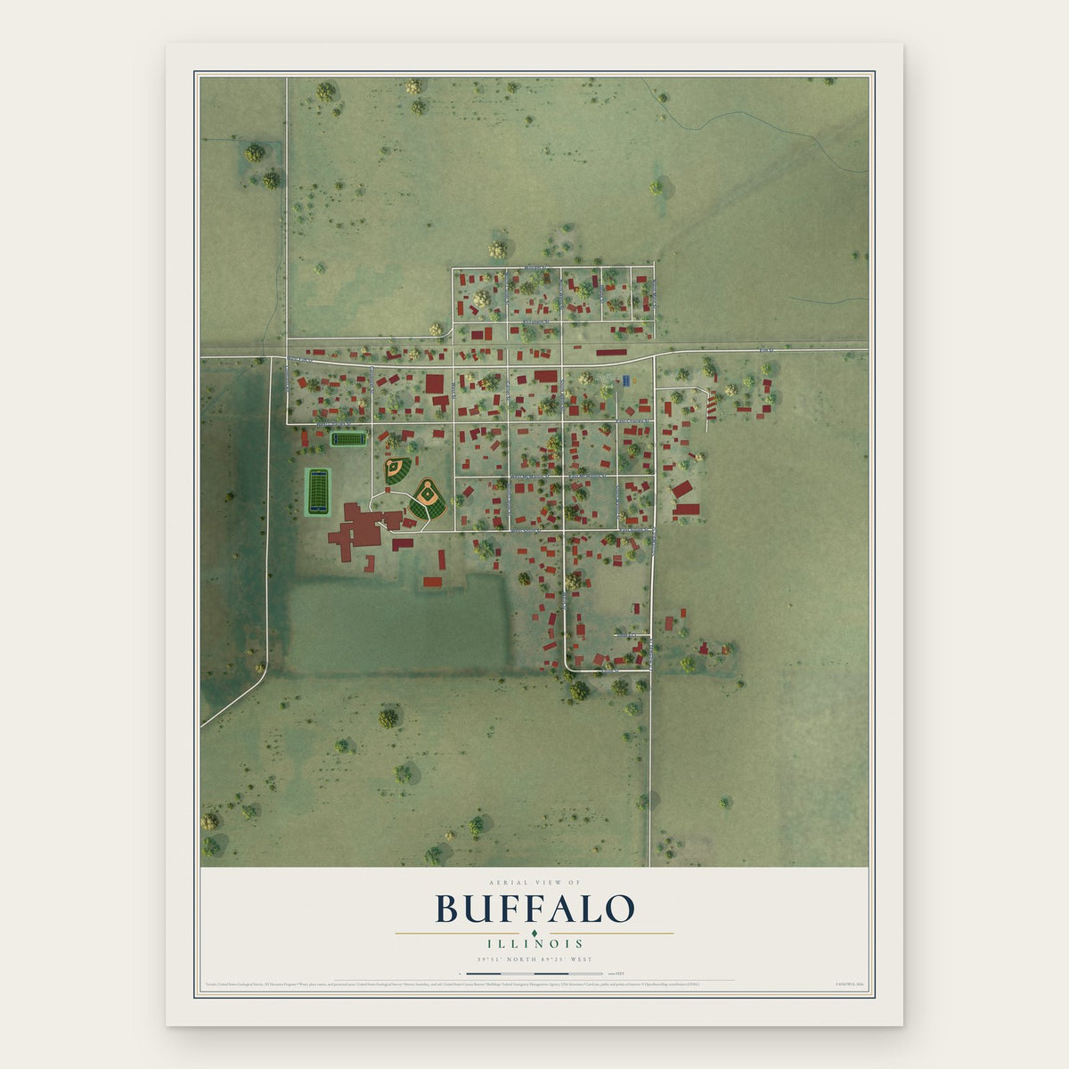 Buffalo, Illinois map print, the full design