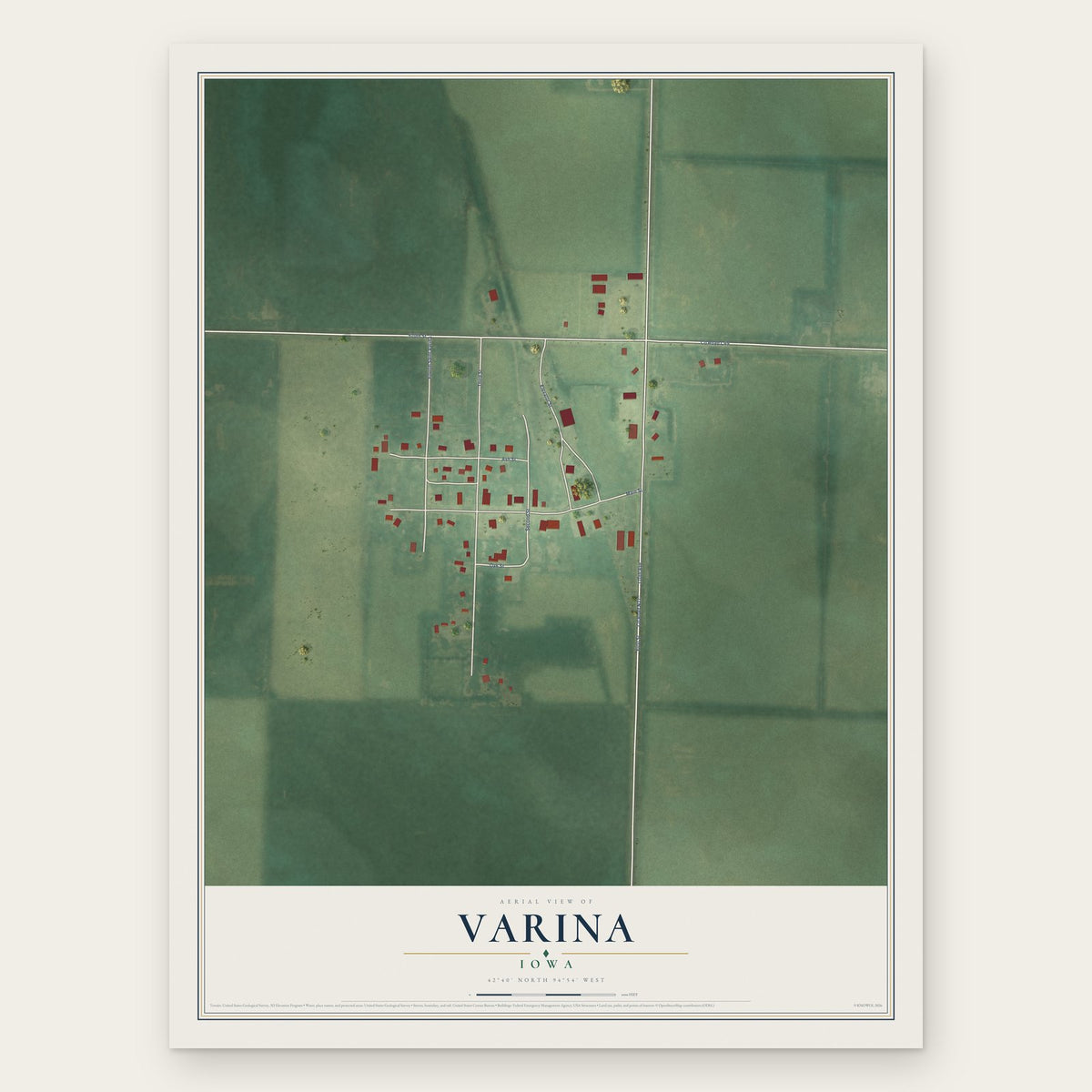 Varina, Iowa map print, the full design