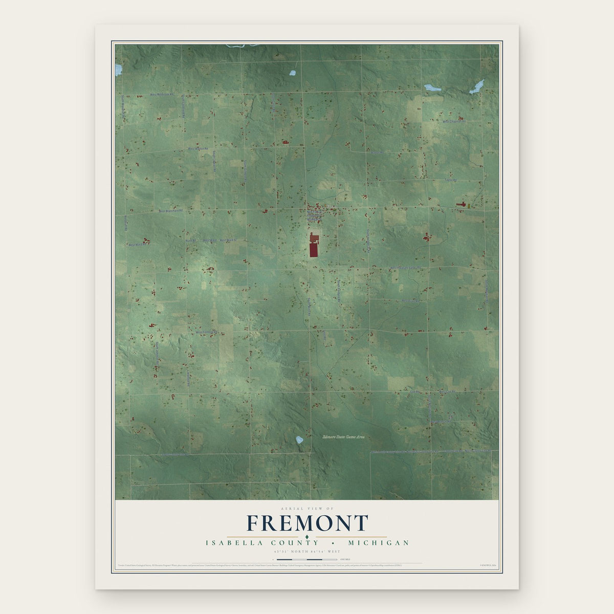 Fremont, Isabella County, Michigan map print, the full design