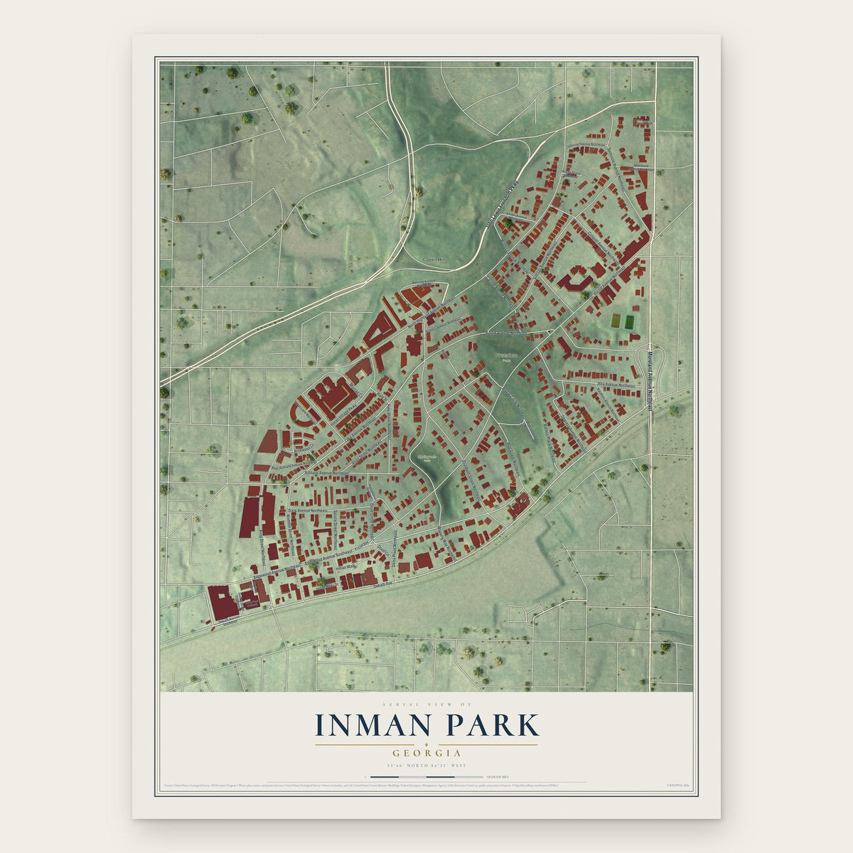 Inman Park, Georgia map print, the full design