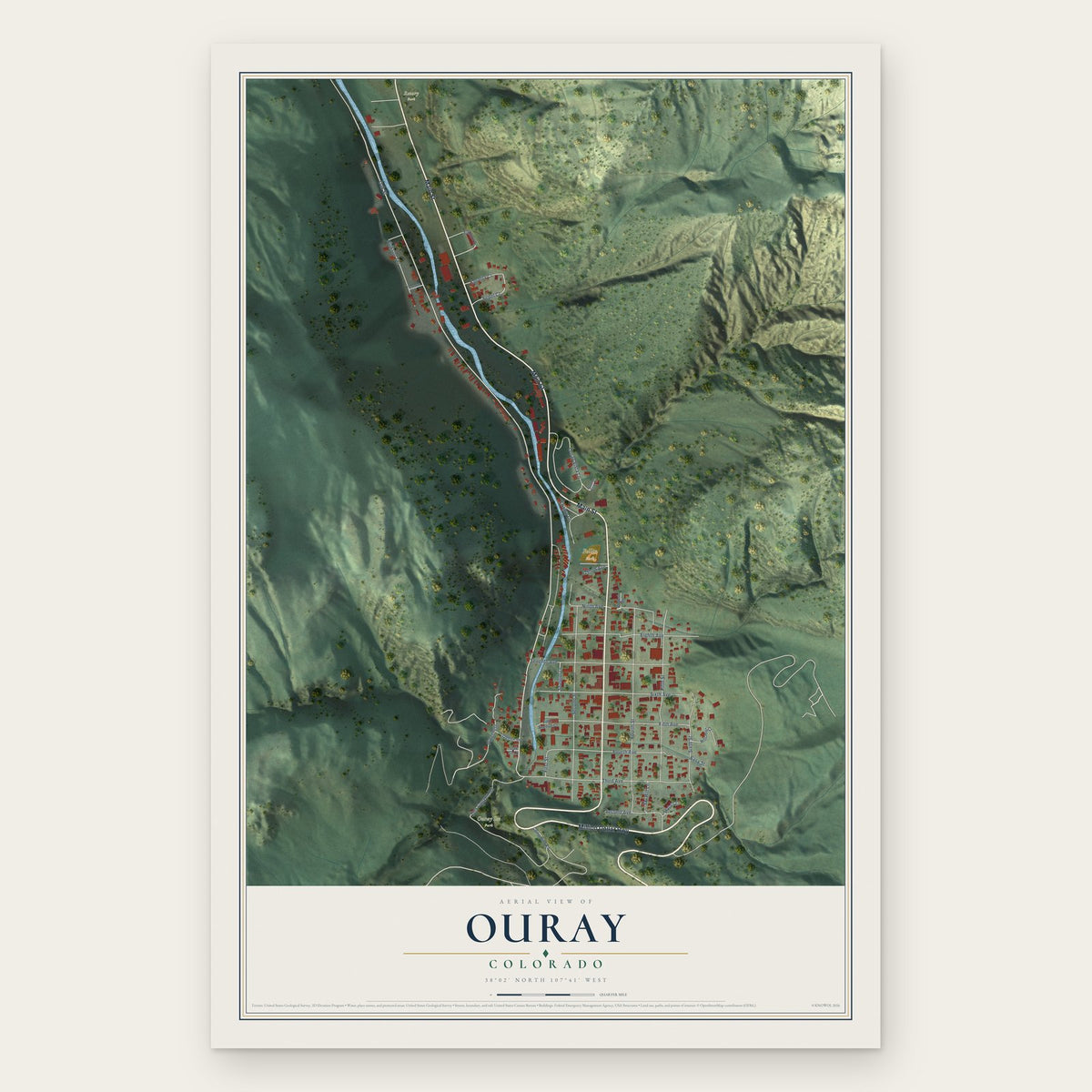 Ouray, Colorado map print, the full design