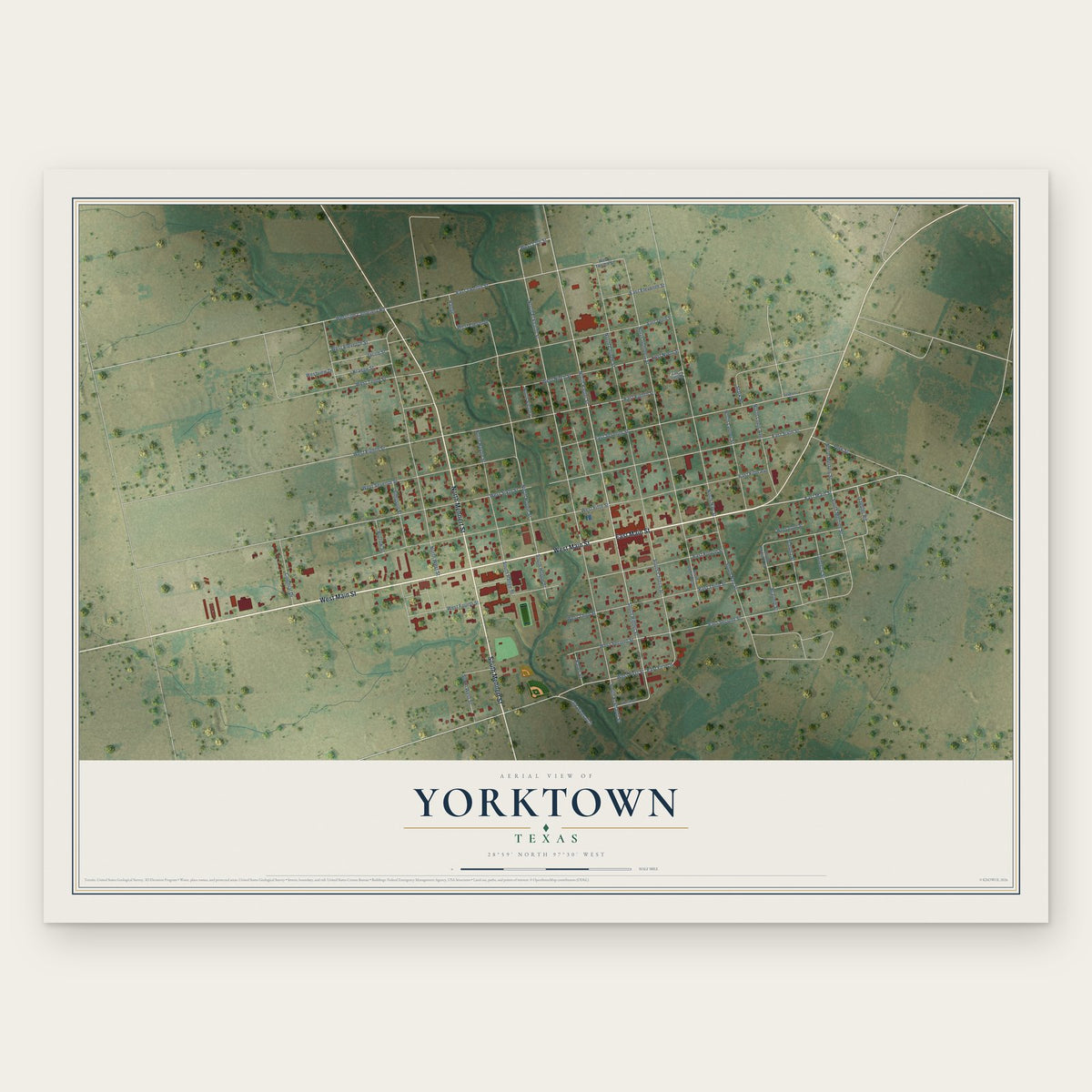 Yorktown, Texas map print, the full design