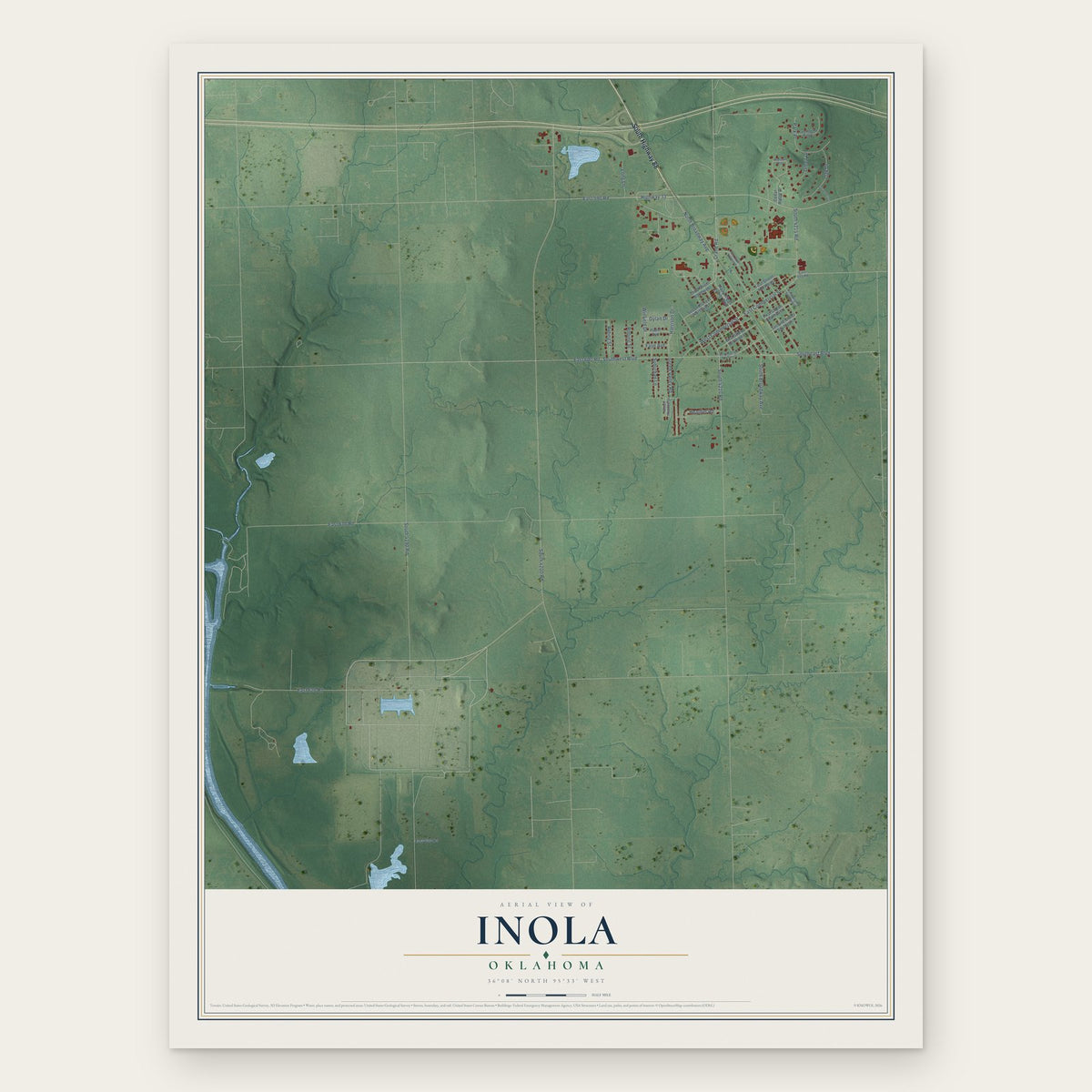 Inola, Oklahoma map print, the full design