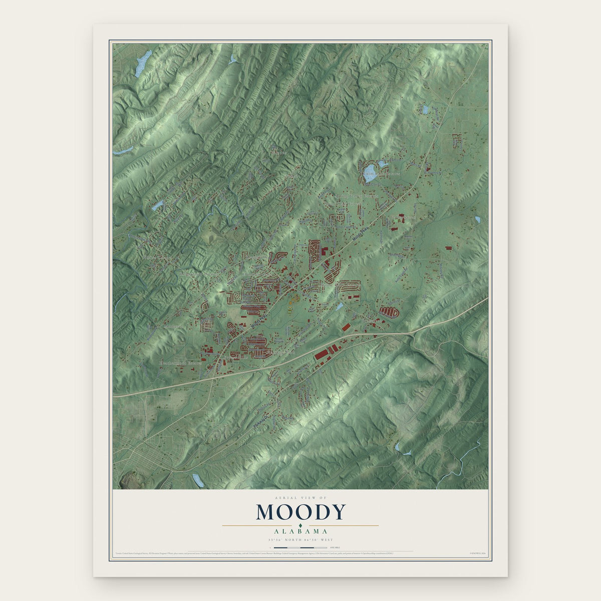 Moody, Alabama map print, the full design