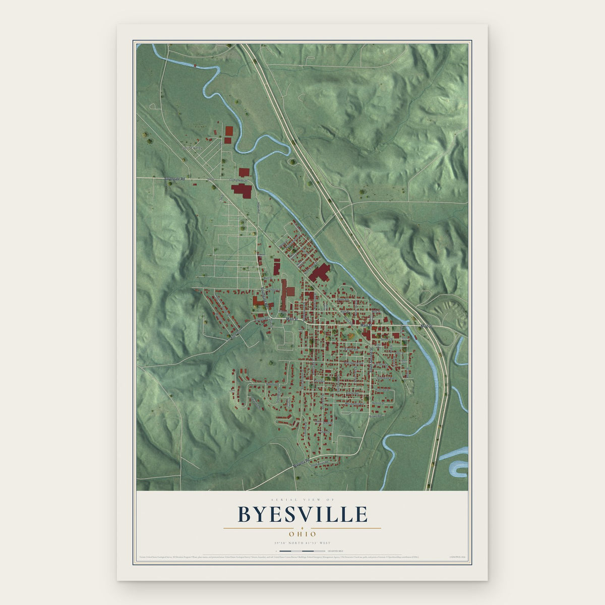 Byesville, Ohio map print, the full design