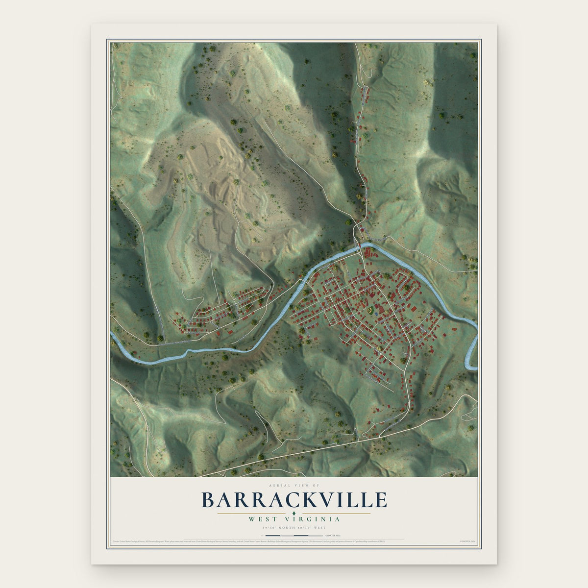Barrackville, West Virginia map print, the full design