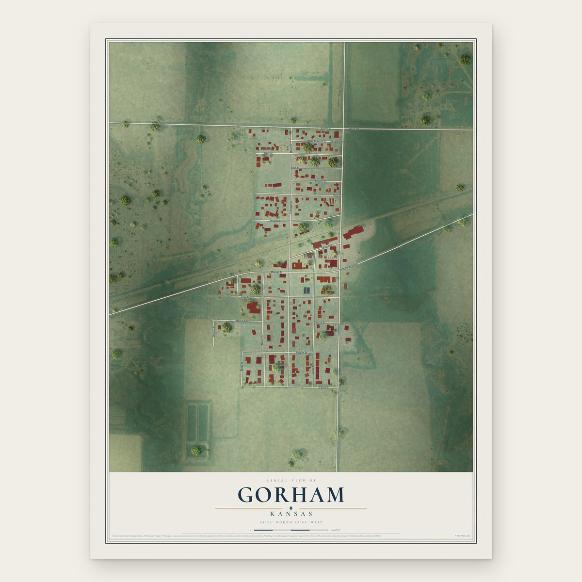 Gorham, Kansas map print, the full design
