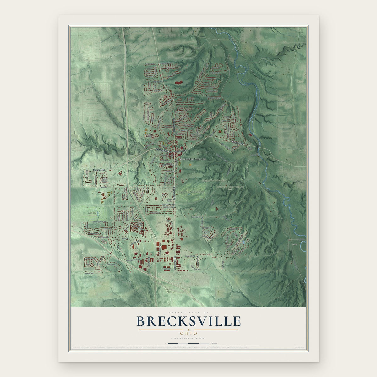 Brecksville, Ohio map print, the full design