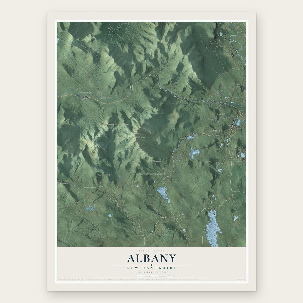 Albany, New Hampshire map print, the full design