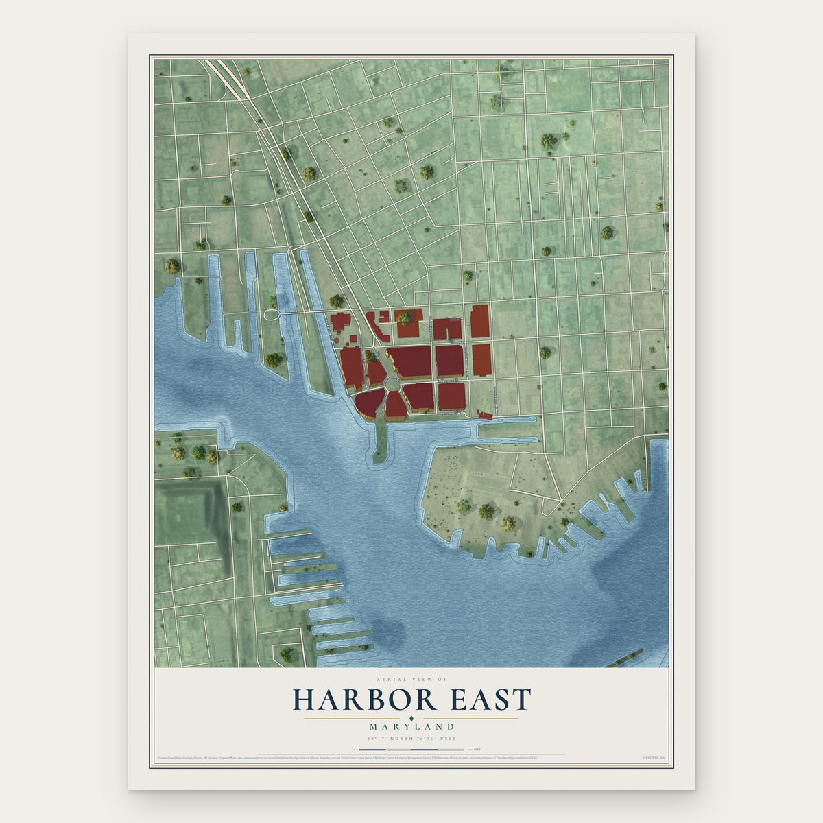 Harbor East, Maryland map print, the full design