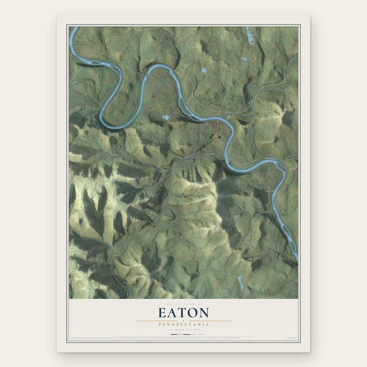 Eaton, Pennsylvania map print, the full design